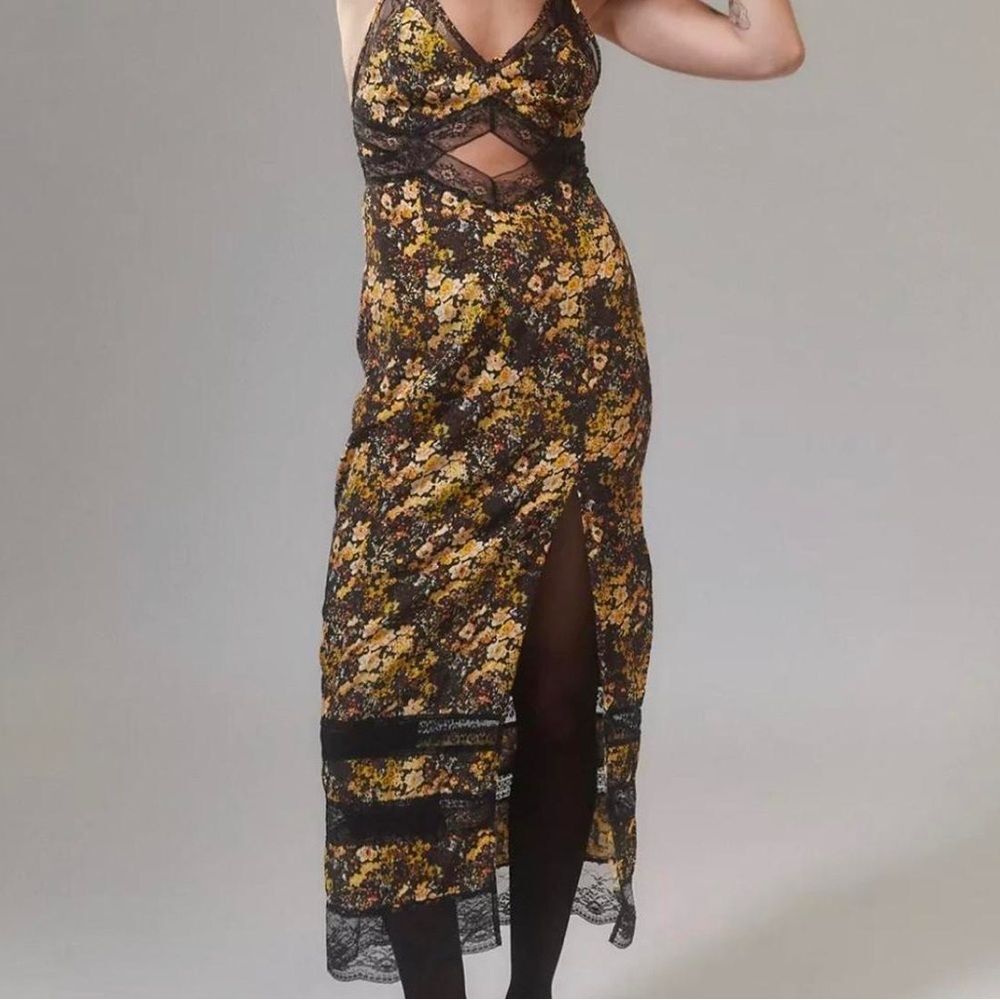 Urban Outfitters Lexi Lace Floral Midi Dress Slit Cut Out Whimsigoth Fairy Boho